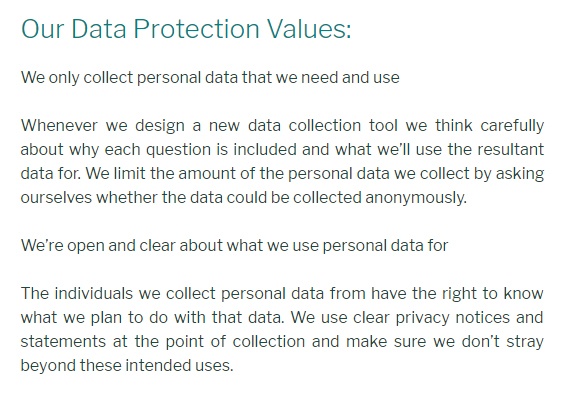 The Reader Data Protection Policy: Our Data Protection Values clause