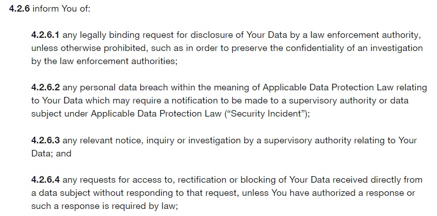 Twitter Data Processing Agreement Obligations of Twitter clause - Inform You of section