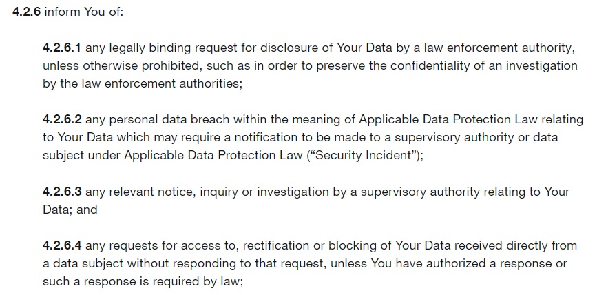 Twitter Data Processing Agreement Obligations of Twitter clause - Inform You of section