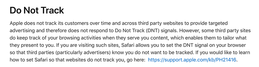 Apple Privacy Policy: DNT clause exerpt from 2019