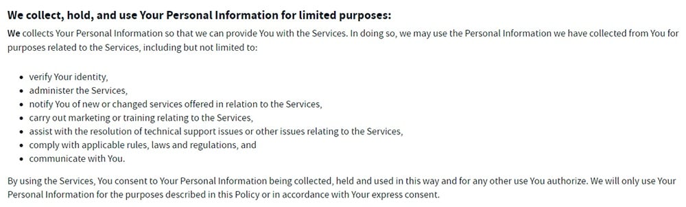 And Co Privacy Policy: We collect, hold and use your personal information for limited purposes clause