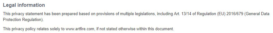 Art Fire Privacy Policy: Legal information clause