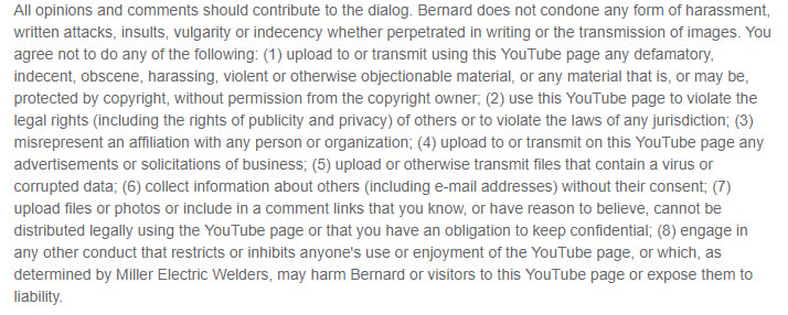 Bernard&#039;s YouTube Disclaimer content control section