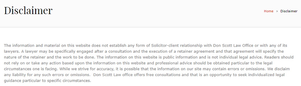Don Scott McMurray Law Offices Disclaimer