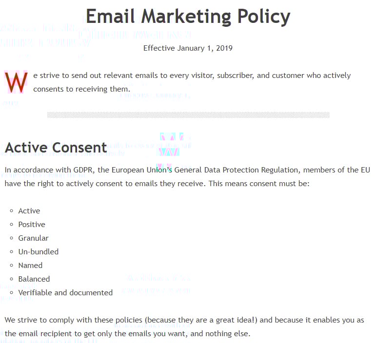Jeff Sanders Email Marketing Policy: Excerpt of Active Consent section