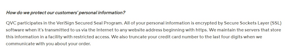 QVC Privacy Policy: How do we protect our customers personal information - security clau