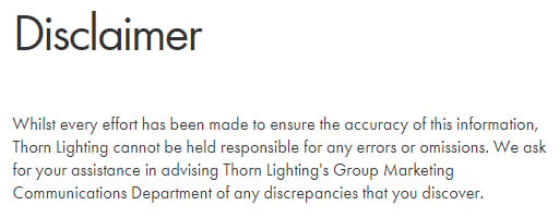 Thorn Lighting Disclaimer: Errors and omissions section