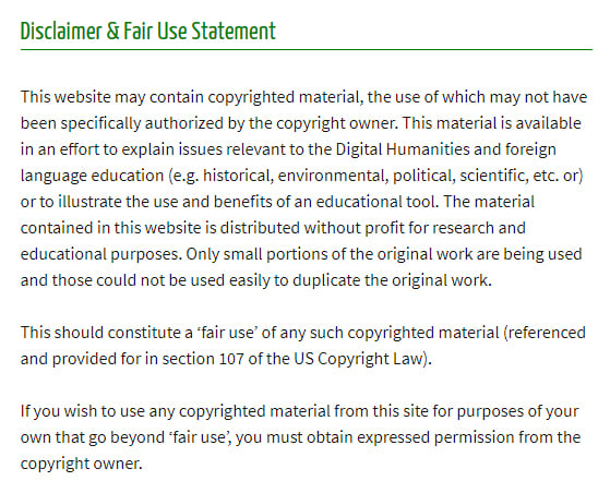 University of Texas Disclaimer and Fair Use Statement