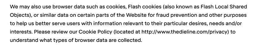 Dieline Privacy Policy: Automatic Information clause - Cookies section
