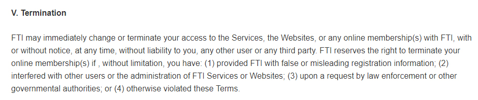 FTI Consulting Terms and Conditions: Termination clause