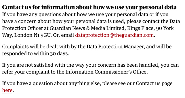 The Guardian Privacy Policy Contact information clause