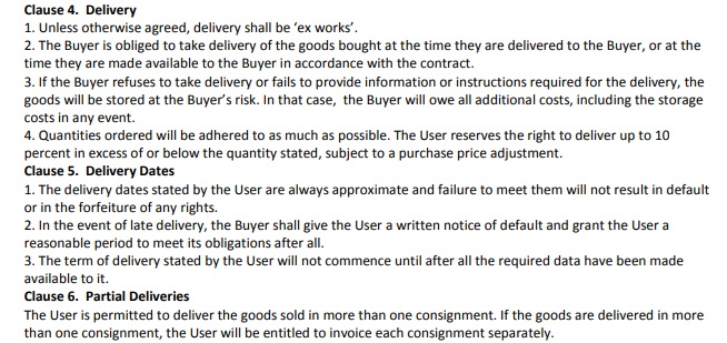 Innovation Affairs Terms and Conditions: Clauses addressing delivery dates