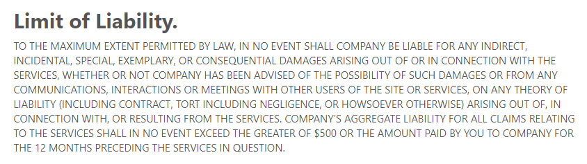Law Insider Terms of Service: Limit of Liability clause