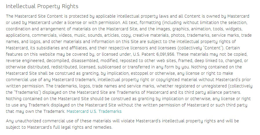 Mastercard Terms of Use: Intellectual Property Rights clause