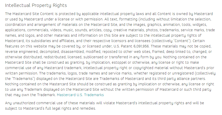 Mastercard Terms of Use: Intellectual Property Rights clause