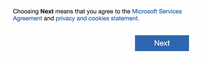 Microsoft sign-up: Choosing Next button means you agree to terms