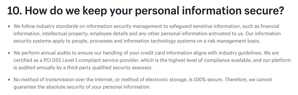 Shopify Privacy Policy: Security clause