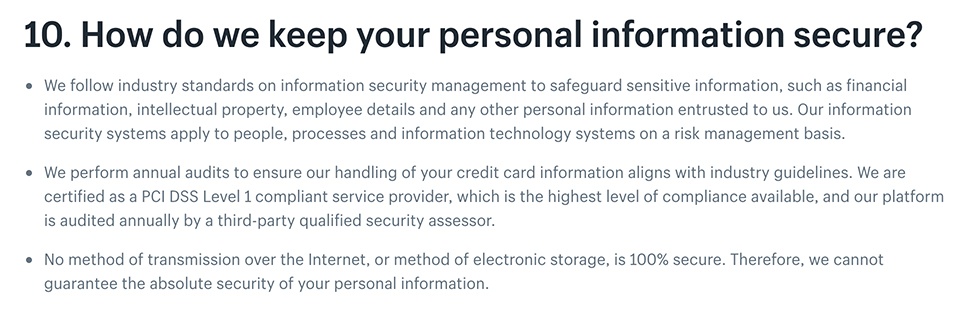 Shopify Privacy Policy: Security clause