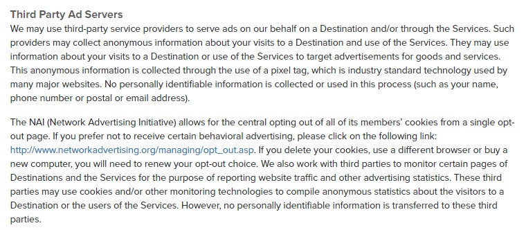 Sincerely Privacy Policy: Third Party Ad Servers clause