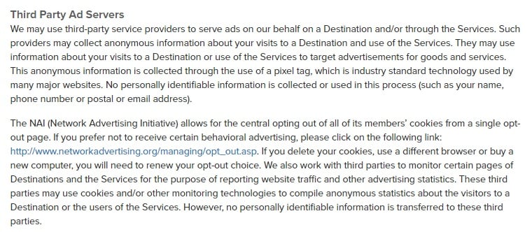 Sincerely Privacy Policy: Third Party Ad Servers clause