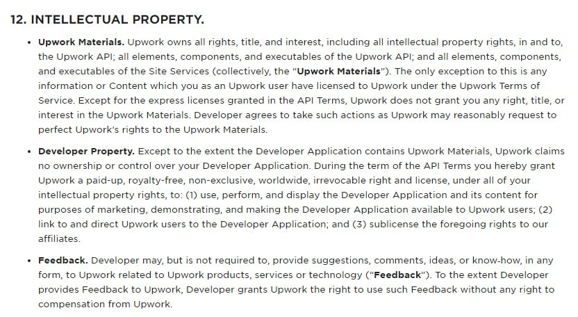 Upwork API Terms of Use: Intellectual Property clause