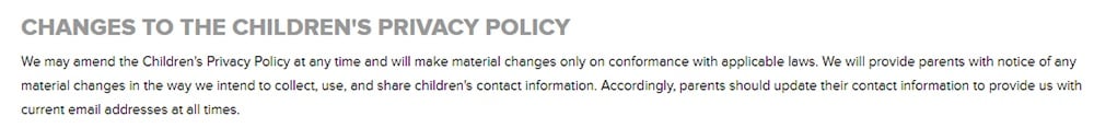 CBS Interactive Childrens Privacy Policy: Changes to the Privacy Policy clause