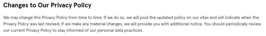 Glossier Privacy Policy: Changes to our Privacy Policy clause