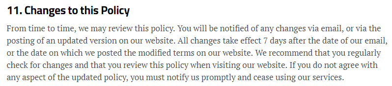 New Scientist Privacy Policy: Changes to this Policy clause