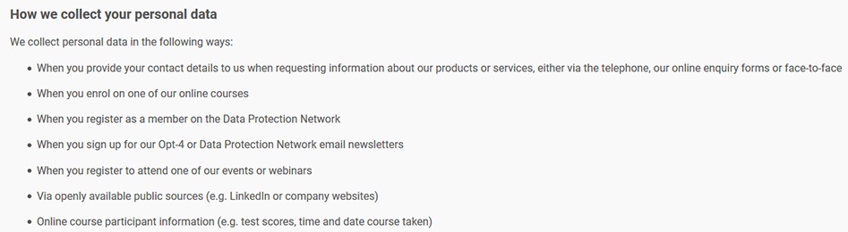 Data Protection Network Privacy Statement: How we collect your personal data clause