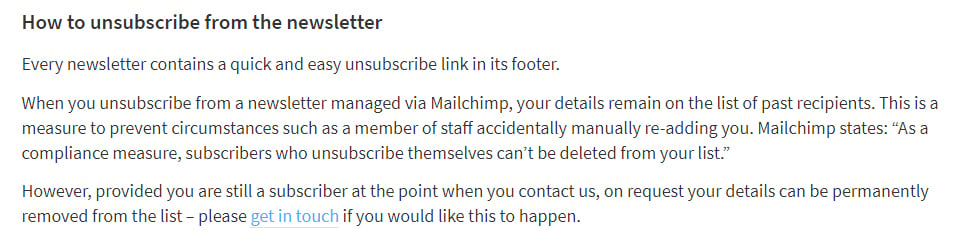 MySociety Privacy Policy: How to unsubscribe from the Newsletter Clause