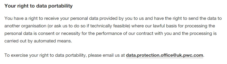 PwC Privacy Statement: Your right to data portability clause