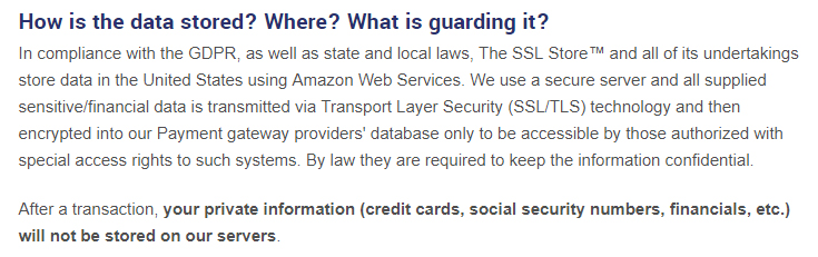 The SSL Store Privacy Policy: Data security clause