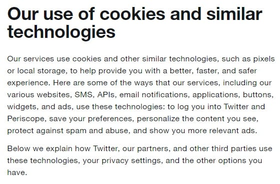 Twitter Cookies Policy: Intro clause