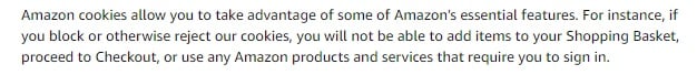 Amazon UK Cookies Policy: Reject cookies clause