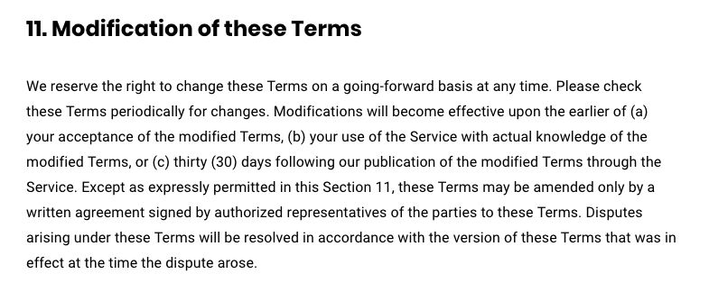 Buffer Policies and Procedures: Modification of these Terms clause