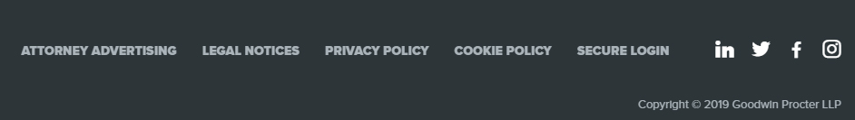 Goodwin Proctor website footer with links