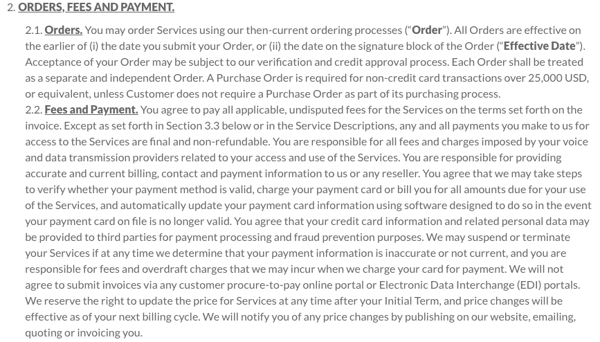 LogMeIn Terms and Conditions: Orders Fees and Payment clause excerpt
