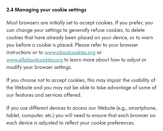 Medela Privacy Policy: Managing Your Cookie Settings clause