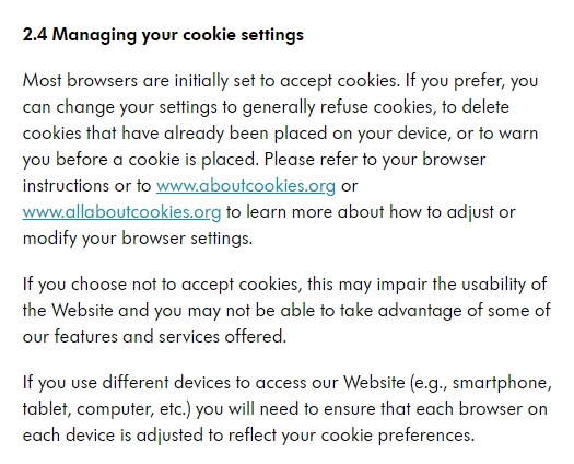 Medela Privacy Policy: Managing Your Cookie Settings clause