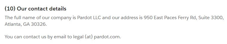 Pardot Terms of Use: Contact details clause