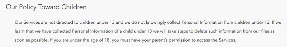 Calm Privacy Policy: Children clause