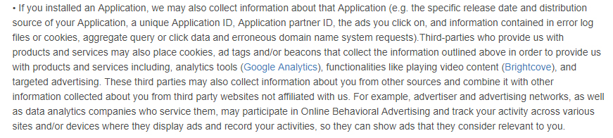 Dictionary com Privacy Policy: Information collected via automated technologies and interactions clause excerpt