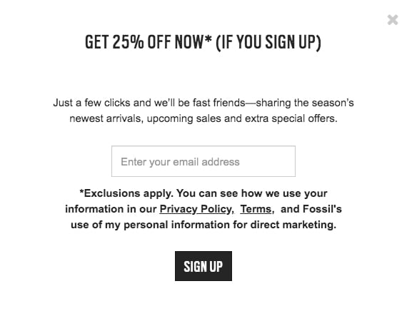 Fossil Email Sign-up Form