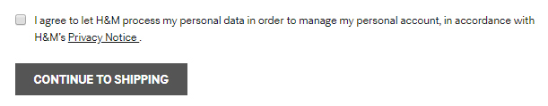 H and M checkout page with Agree to Privacy Notice checkbox