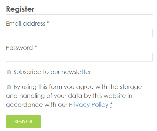 Living Clean account register form with checkboxes