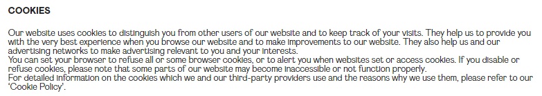 Nasty Gal Privacy Notice: Cookies clause