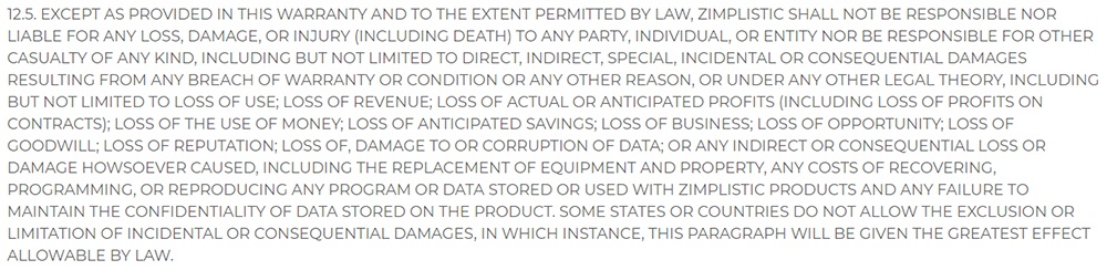 Rotimatic Terms of Sale: Limitation of Liability clause