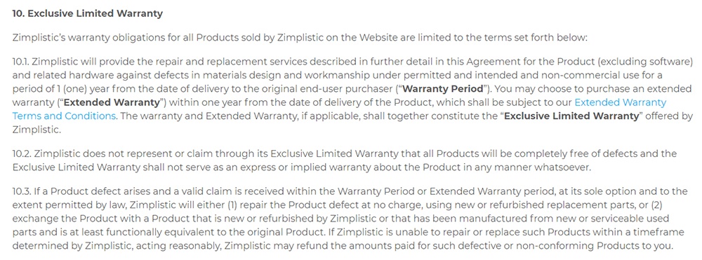 Rotimatic Terms of Sales: Excerpt of Exclusive Limited Warranty clause