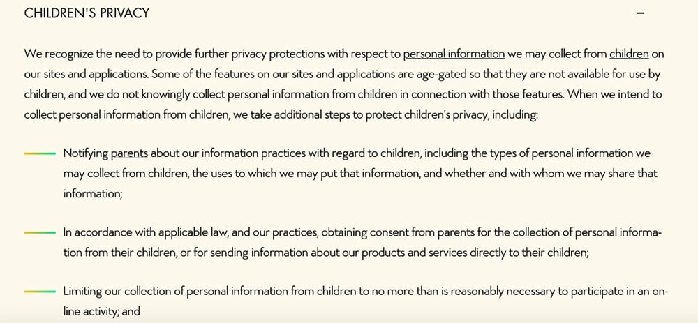 Walt Disney Privacy Policy: Childrens Privacy clause