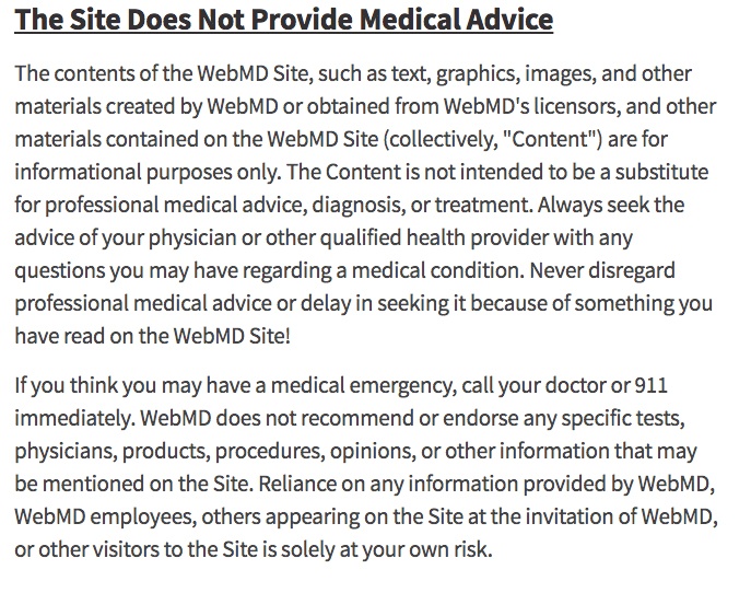 WebMD Terms and Conditions: Medical advice disclaimer